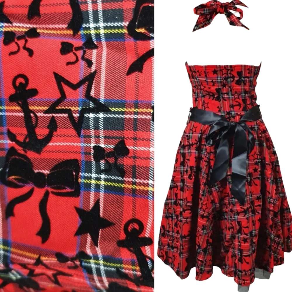 🖤 Red Tartan Tattoo Print Dress 🖤 Retro 🖤 - Picture 3 of 4